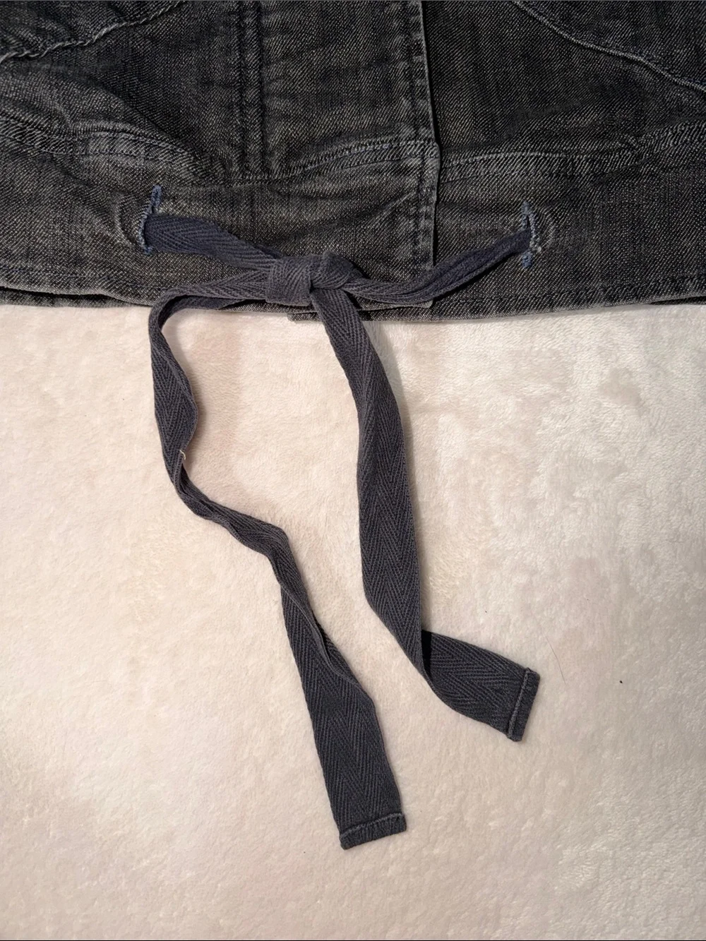 Free People Size 4 Y2K Grey Moto Denim Jacket Utility Zip Pockets Drawstring Hem